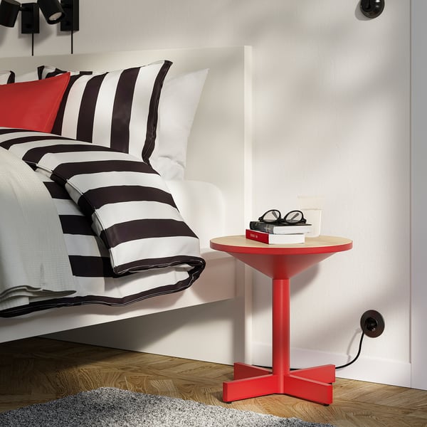 GRIMSARBO side table, pine plywood/bright red, 40 cm