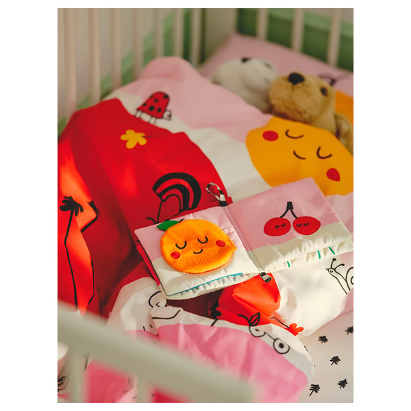 GRÖNFINK duvet cover 1 pillowcase for cot, multicolour/striped, 110x125/35x55 cm