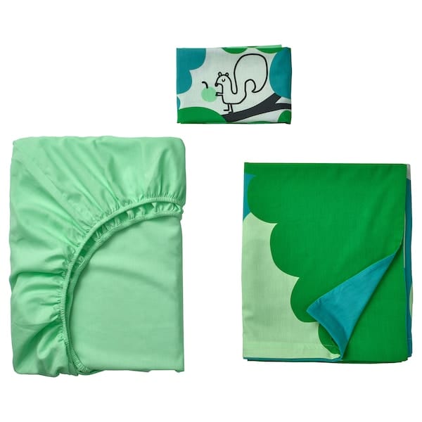 Ikea GRÖNFINK - Cot linen set, 3 pieces, green/turquoise,60x120 cm