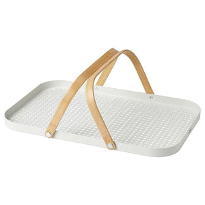 Ikea GRÖNFISK - Tray with handle, bamboo/white, 46x30 cm