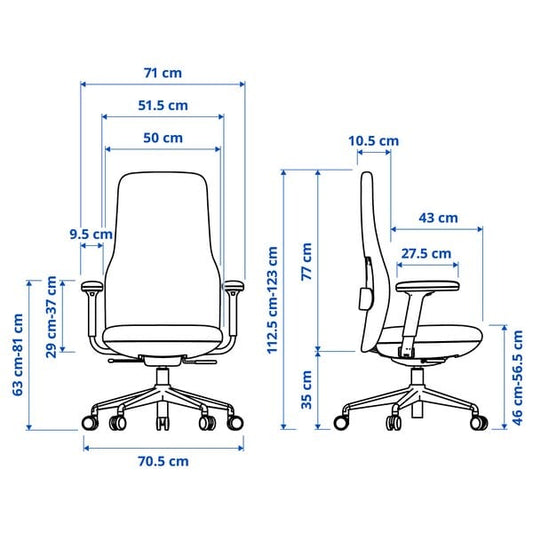 Ikea GRÖNFJÄLL - Office chair with armrests, Letafors grey-green/white