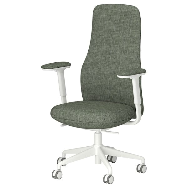 Ikea GRÖNFJÄLL - Office chair with armrests, Letafors grey-green/white