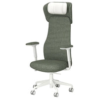 GRÖNFJÄLL office chair with arm/headrest, Letafors green/white, 71 cm