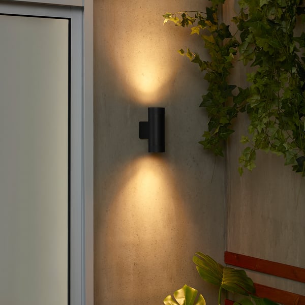 GRÖNSPRÖT wall up/downlighter, wired-in, outdoor black, 16 cm