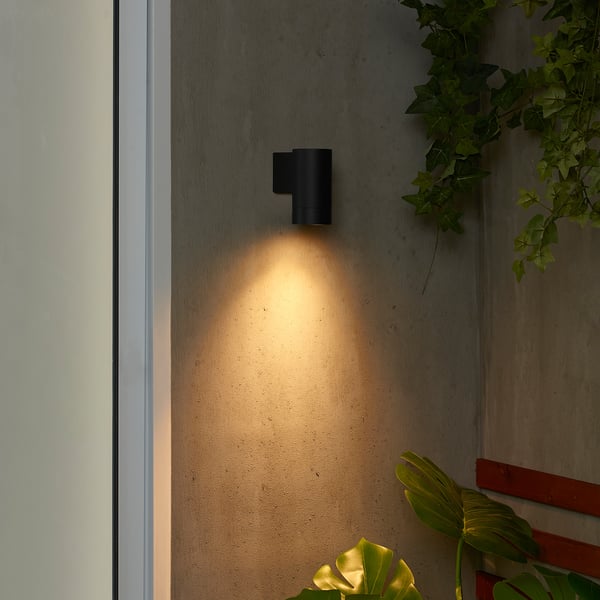GRÖNSPRÖT wall lamp, wired-in installation, outdoor black, 6 cm