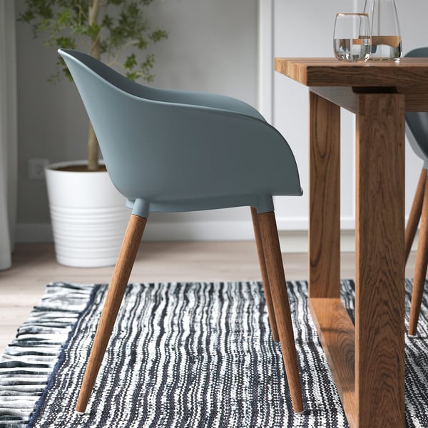 GRÖNSTA chair with armrests, in/outdoor, grey-turquoise, 59x78x49 cm