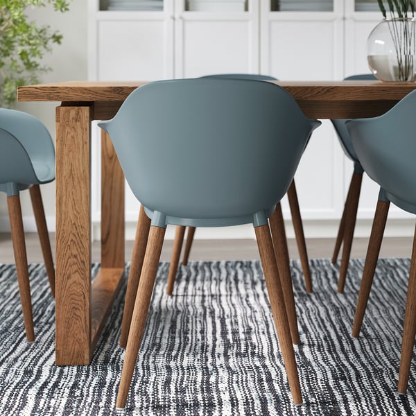 GRÖNSTA chair with armrests, in/outdoor, grey-turquoise, 59x78x49 cm