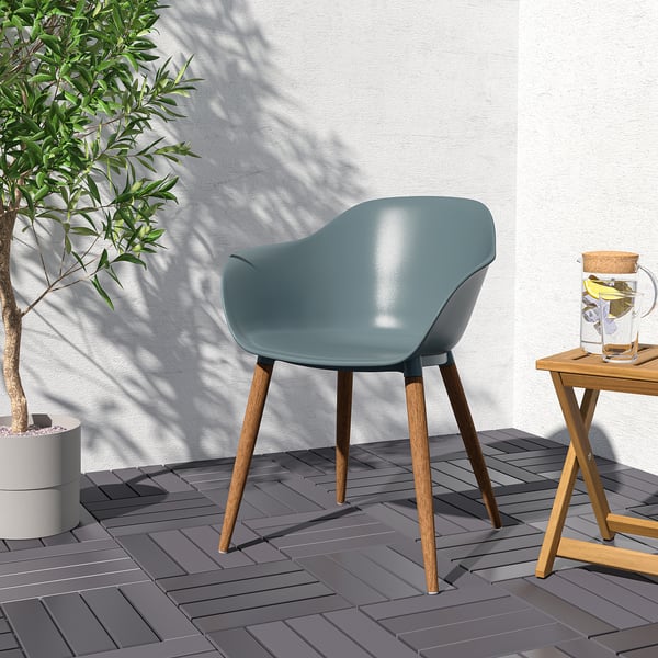 GRÖNSTA chair with armrests, in/outdoor, grey-turquoise, 59x78x49 cm