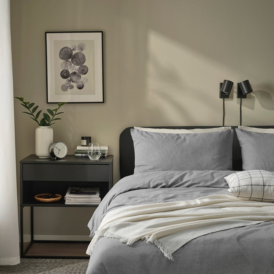 GROVSNÄRJA duvet cover and 2 pillowcases, grey mélange, 240x220/50x80 cm