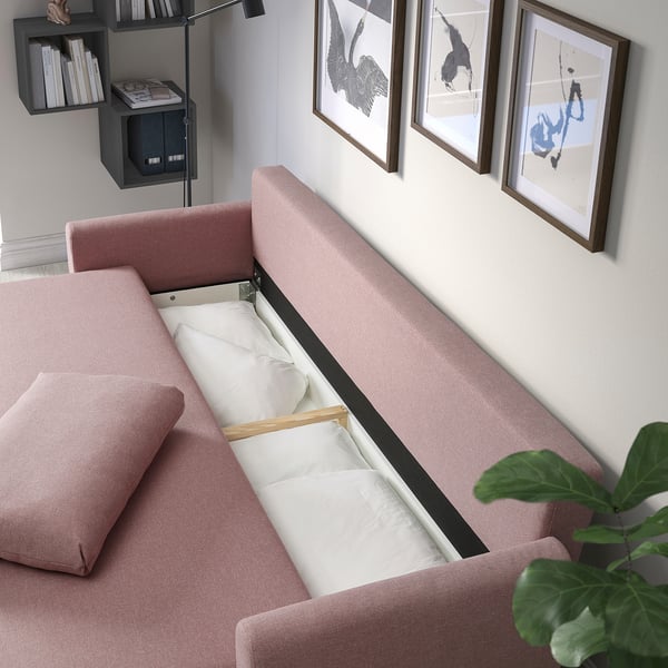 GRUNNARP 3-seat sofa-bed, Gunnared light brown-pink