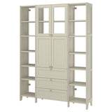GULDDRAGARE storage combination, beige/clear glass with 3 drawers, 162x37x216 cm