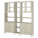GULDDRAGARE storage combination, beige clear glass/with doors with shelves, 200x37x216 cm