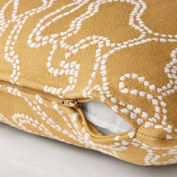 GULDFLY cushion cover, dark yellow/off-white, 50x50 cm