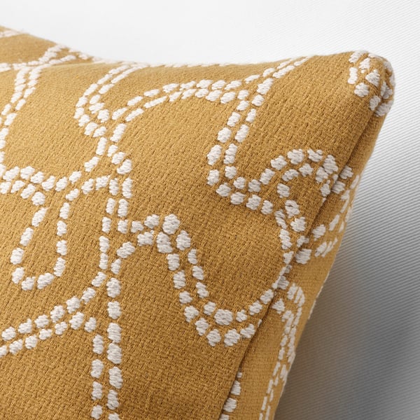 GULDFLY cushion cover, dark yellow/off-white, 50x50 cm