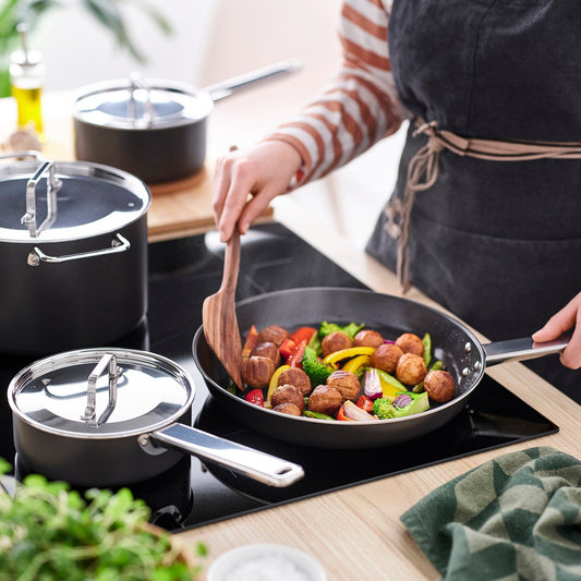 GULDÖRING 7-piece cookware set, non-stick coating stainless steel/black-grey