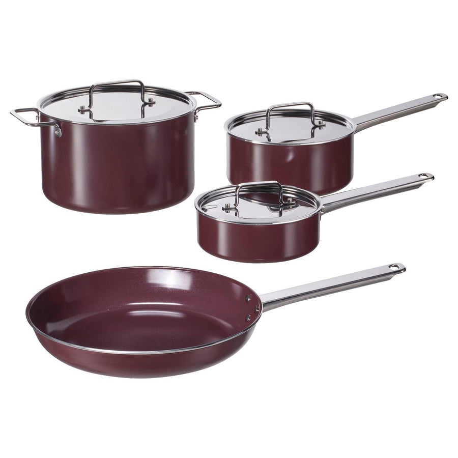 GULDÖRING 7-piece cookware set, non-stick coating stainless steel/dark red