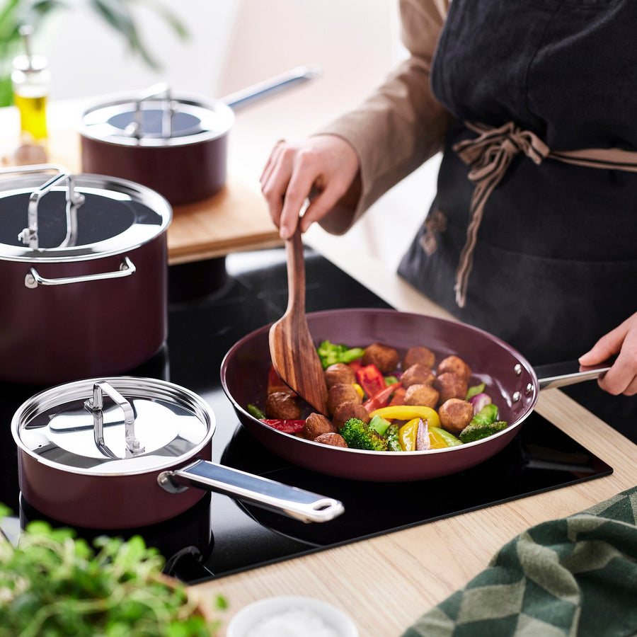 GULDÖRING 7-piece cookware set, non-stick coating stainless steel/dark red