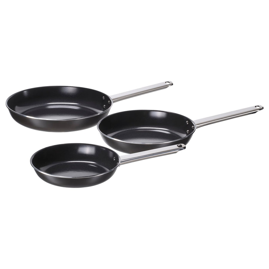 GULDÖRING frying pan, set of 3, non-stick coating stainless steel/black-grey