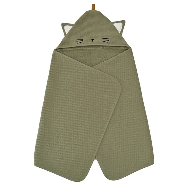 GULDVÄVARE baby towel with hood, green, 60x125 cm