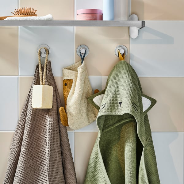 GULDVÄVARE baby towel with hood, green, 60x125 cm