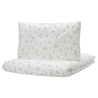 GULDVÄVARE duvet cover 1 pillowcase for cot, white/floral pattern, 110x125/35x55 cm