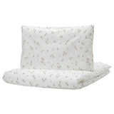 GULDVÄVARE duvet cover 1 pillowcase for cot, white/floral pattern, 110x125/35x55 cm