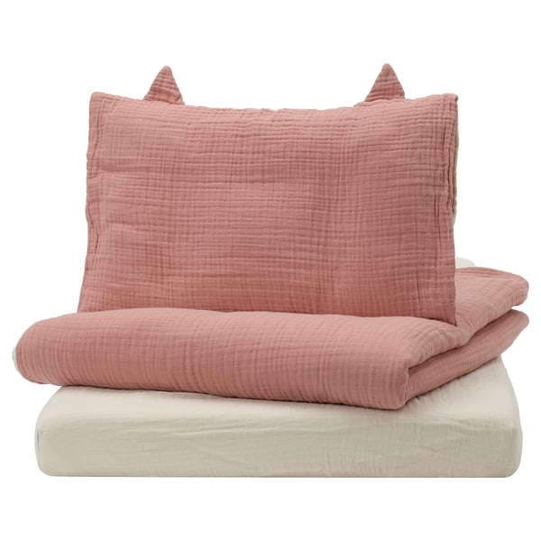 GULDVÄVARE 3-piece bedlinen set for cot, pale pink/beige, 60x120 cm