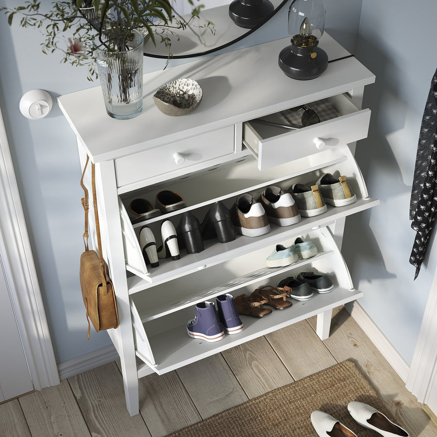 GULLABERG shoe cabinet with 2 compartments, white, 88x30x122 cm