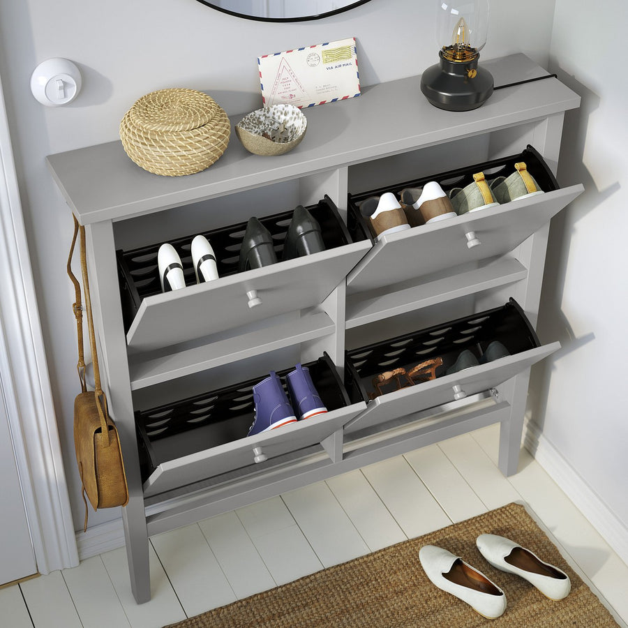 GULLABERG shoe cabinet with 4 compartments, grey, 105x22x107 cm