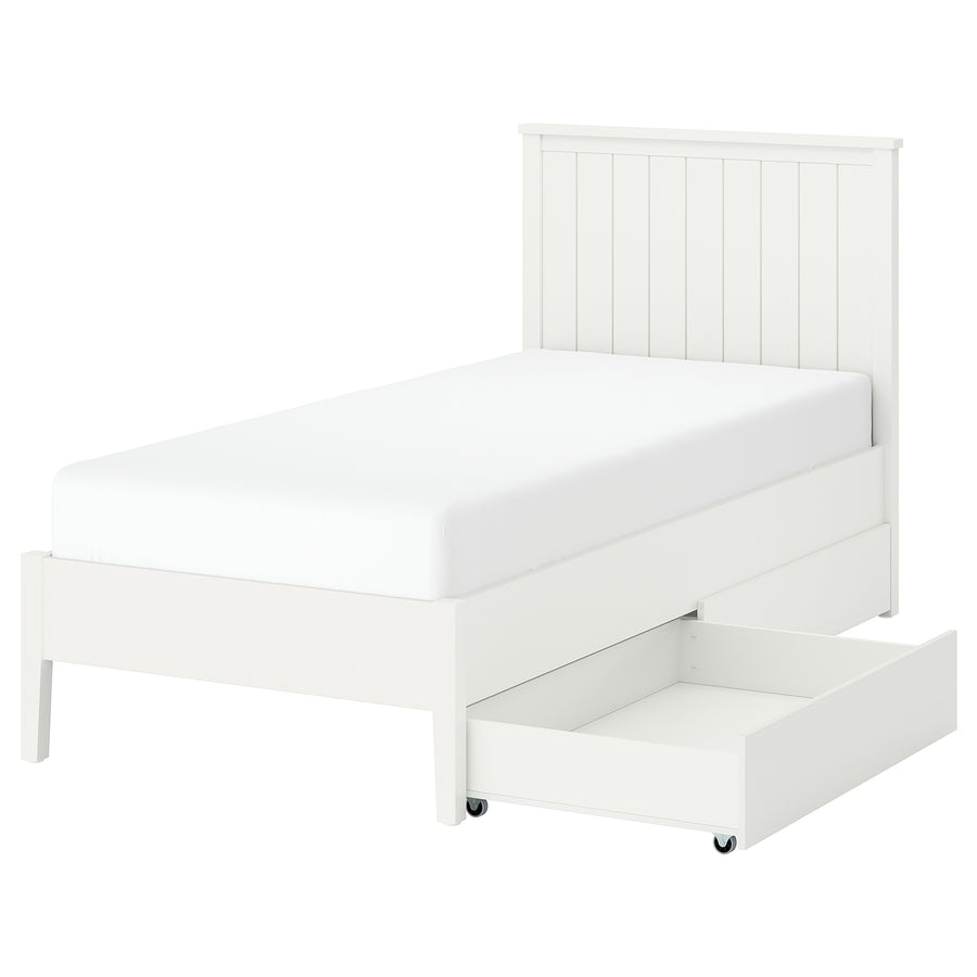 GULLABERG bed frame with 2 storage boxes, white/Leirsund, 90x200 cm