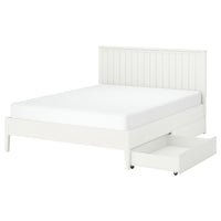 GULLABERG bed frame with 2 storage boxes, white/Lindbåden, 160x200 cm
