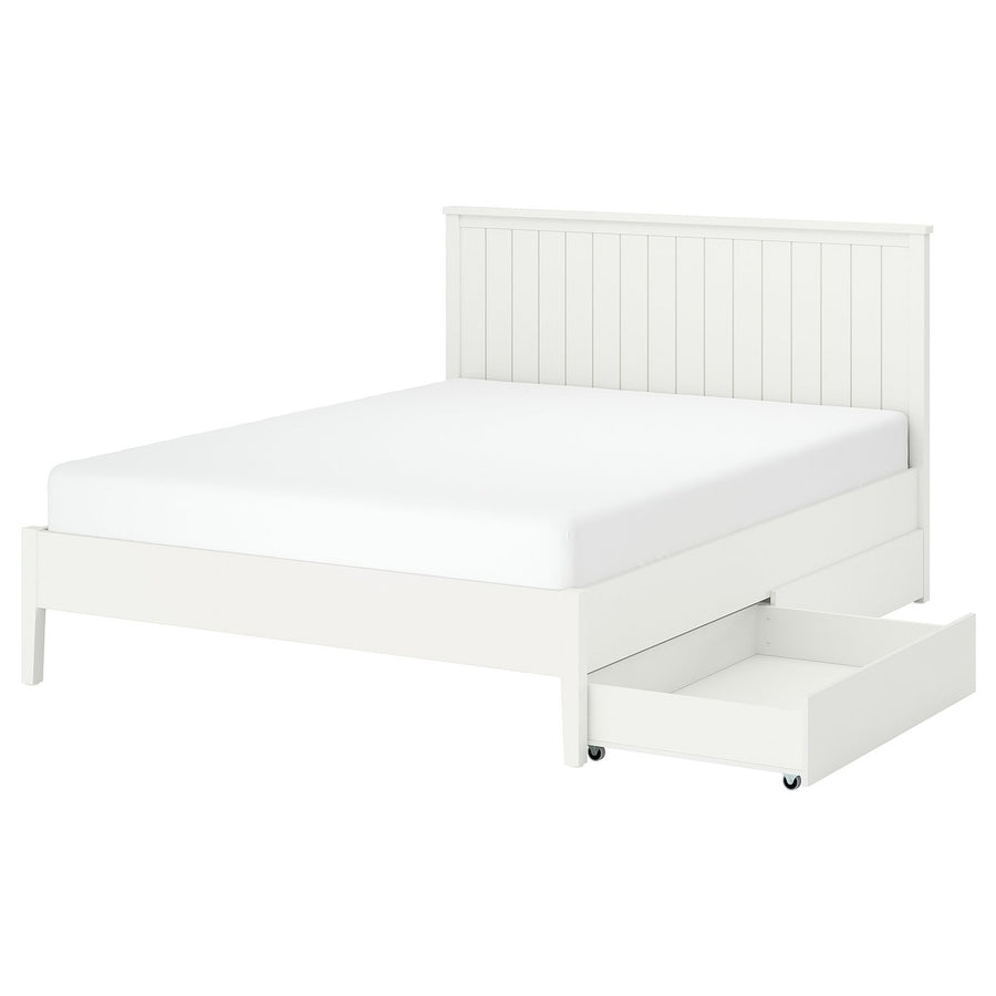 GULLABERG bed frame with 2 storage boxes, white/Lindbåden, 140x200 cm