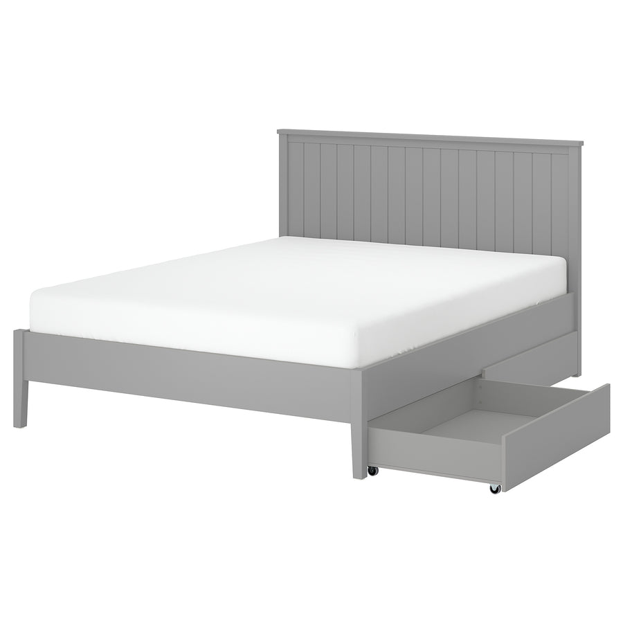 GULLABERG bed frame with 2 storage boxes, grey/Leirsund, 140x200 cm