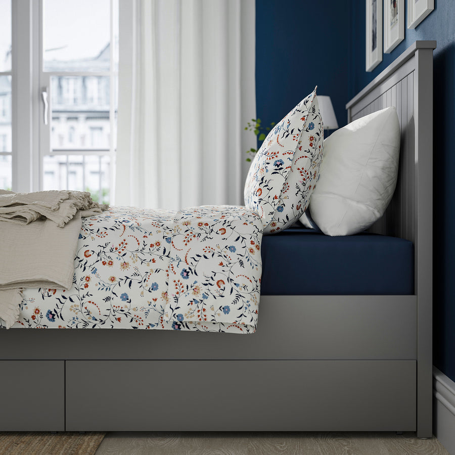 GULLABERG bed frame with 2 storage boxes, grey/Lindbåden, 160x200 cm