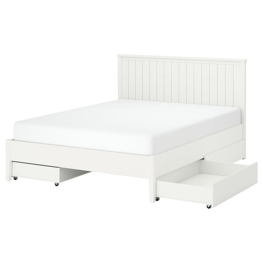 GULLABERG bed frame with 4 storage boxes, white/Luröy, 160x200 cm