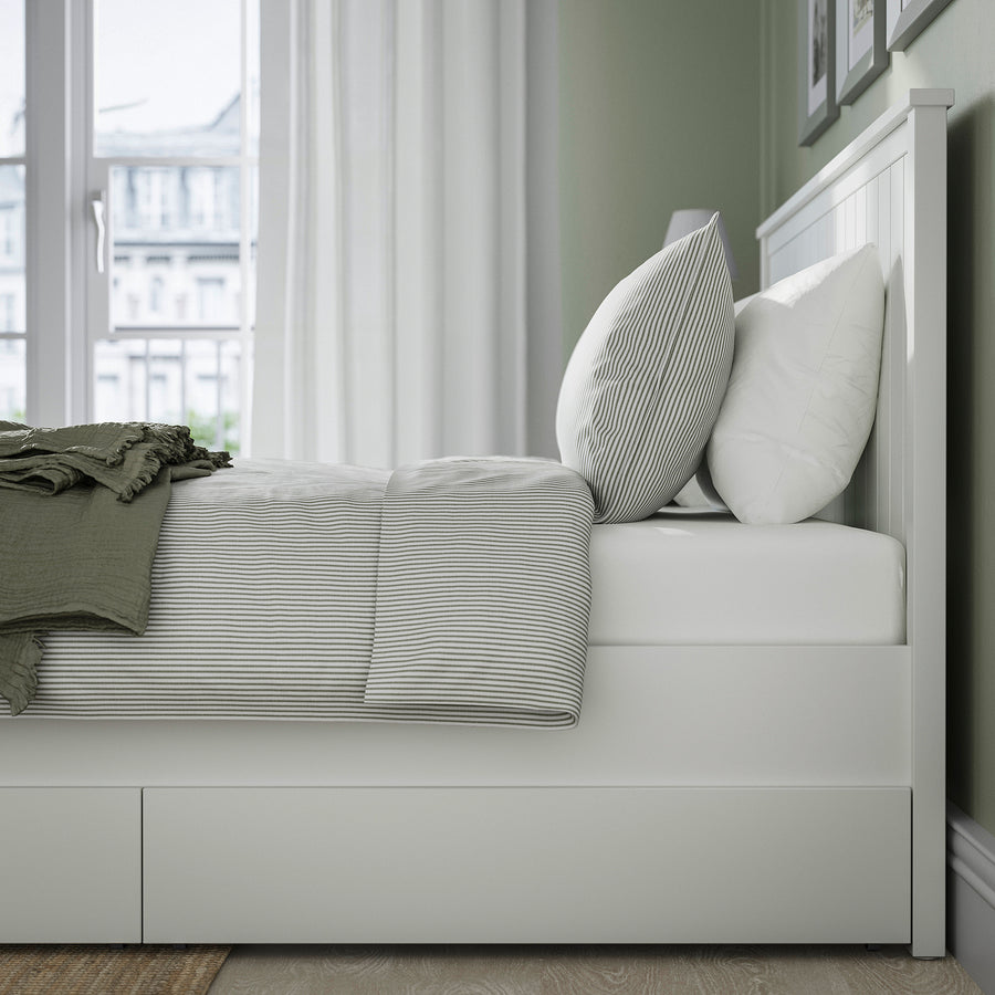 GULLABERG bed frame with 4 storage boxes, white/Luröy, 160x200 cm