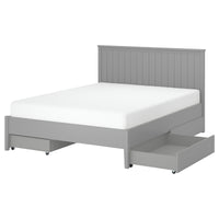 GULLABERG bed frame with 4 storage boxes, grey/Luröy, 140x200 cm
