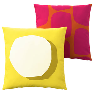 GULLBERGSÖ cushion, set of 2, bright yellow/white bright pink/bright orange/out/indoor, 50x50 cm