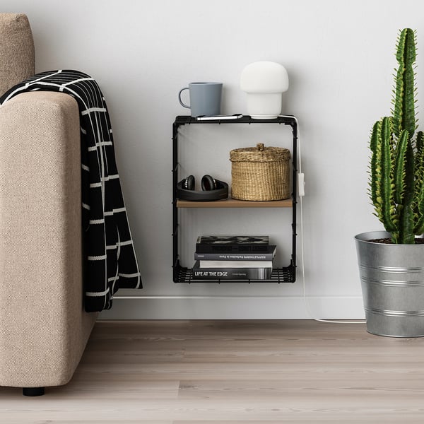 GULLHULT wall shelf, black/pine antique effect, 30x40 cm