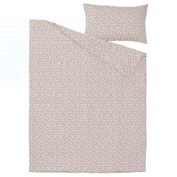 GULLNATTLJUS duvet cover and pillowcase, white/floral pattern