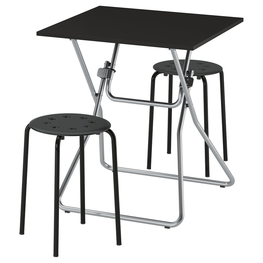 GUNDE / MARIUS table and 2 stools, folding black/black, 67x67 cm