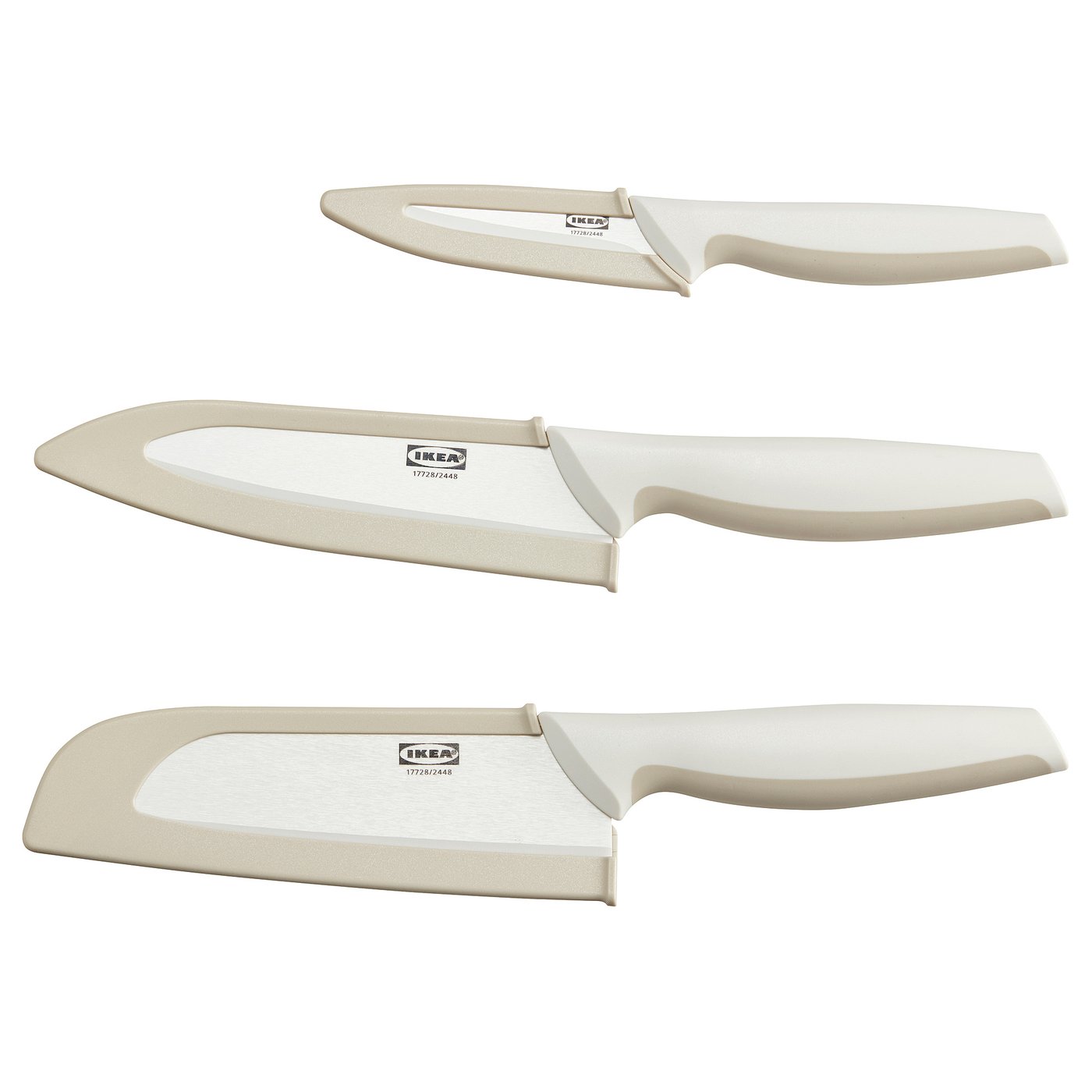 HACKIG 3-piece knife set, ceramic white/beige