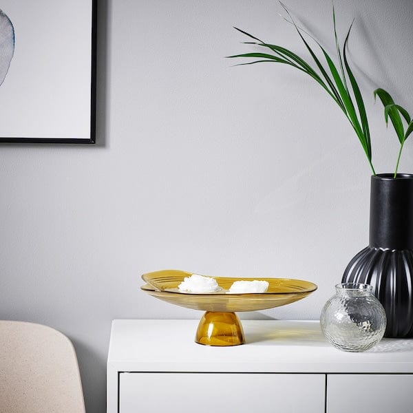 Ikea HÄCKPOPPEL - Decorative bowl with base, brown,24 cm