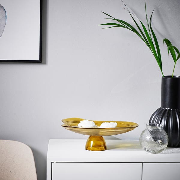 HÄCKPOPPEL decorative bowl with base, brown, 24 cm