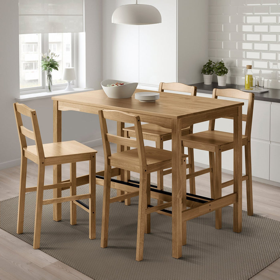 HÄGERNÄS bar table and 4 bar stools, antique stain pine, 118x74 cm