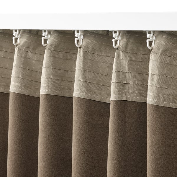 HÄGGVECKMAL room darkening curtains, 1 pair, beige/with heading tape, 145x300 cm