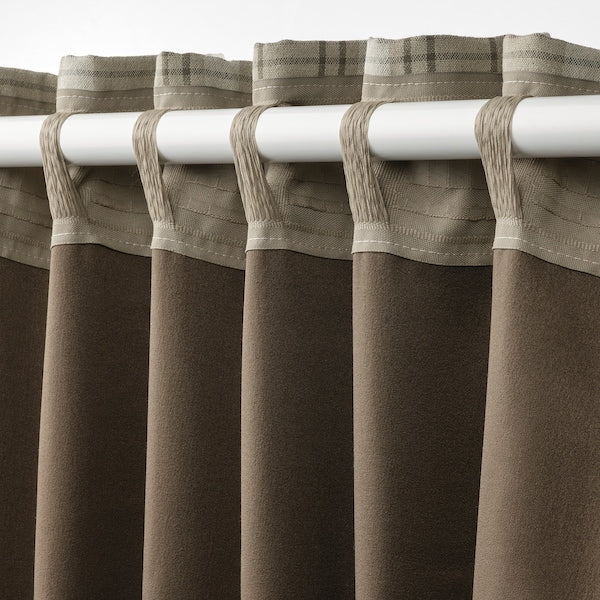 HÄGGVECKMAL room darkening curtains, 1 pair, beige/with heading tape, 145x300 cm