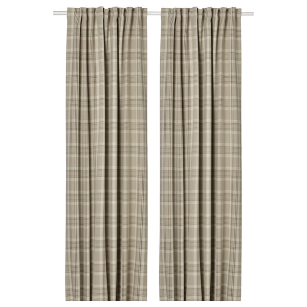 HÄGGVECKMAL room darkening curtains, 1 pair, beige/with heading tape, 145x300 cm