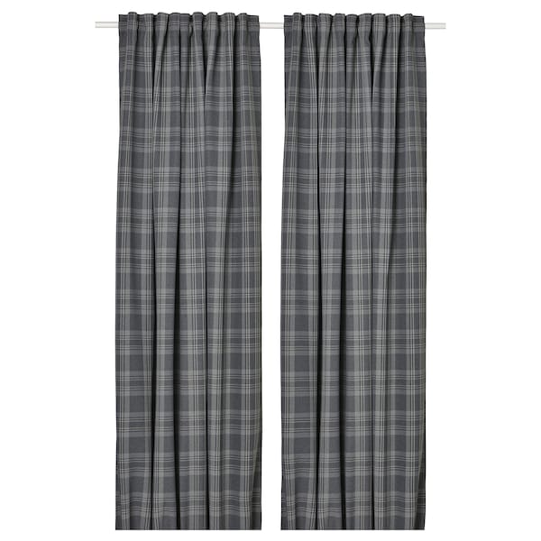 HÄGGVECKMAL room darkening curtains, 1 pair, dark grey/with heading tape, 145x300 cm