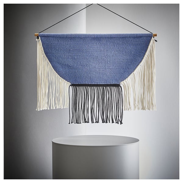 HÄNGALM hanging tapestry, beige black/light lilac-blue, 85x60 cm